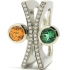 Bague grenat mandarin et chrome tourmaline